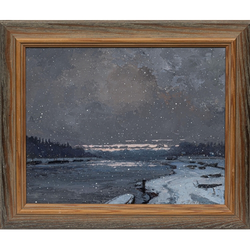 768 - John Foulger (British, 1943-2007), Snowy River at Dusk. acrylic on board, signed lower right, framed... 