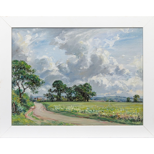 770 - Attributed to John Foulger (British, 1943-2007), Breezy Day in a Landscape. oil on canvas board, sig... 