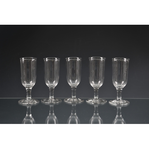 78 - *** WITHDRAWN *** Five early 19th century ale or champagne glasses, the tall, funnel shaped bowls on... 