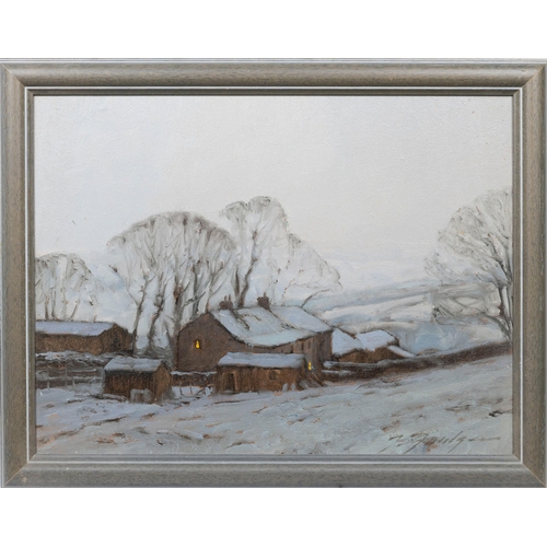 781 - John Foulger (British, 1943-2007), Barras Farm Under Snow  Cumbria (near Kirkby Steven).. oil on ... 