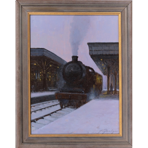 784 - John Foulger (British, 1943-2007), Bristol Temple Meads Station in Winter. acrylic on hardboard, s... 