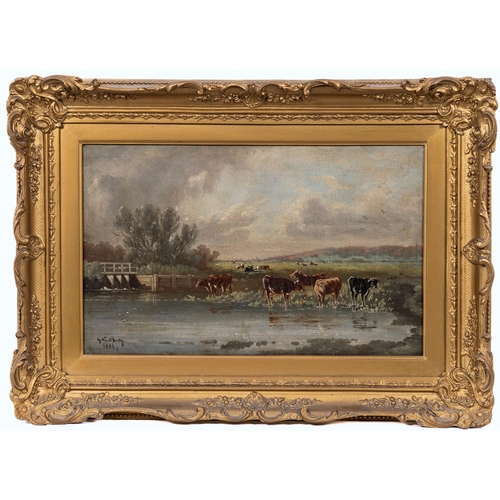 800 - G. Van Berg (19th century), Pair of river Landscapes with Cows and a Weir. oil on canvas, both signe... 