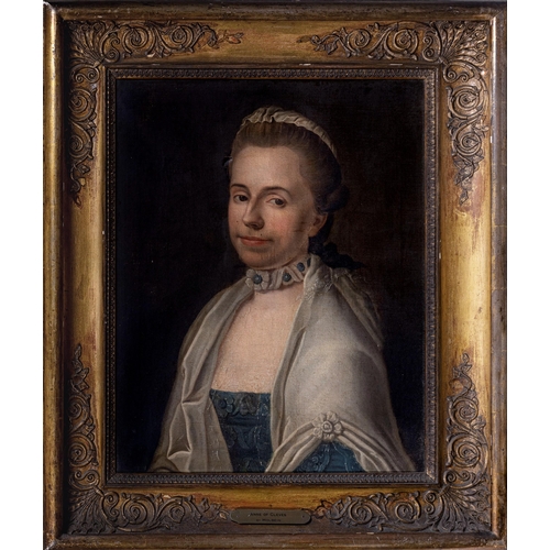 808 - Circle of Henry Pickering (British, fl.1740-1771), Portrait of a Woman in a Blue Dress. oil on canva... 