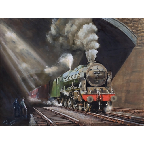 826 - Joe Townend (British b. 1946), Royal Scott Class Locomotive 46124. oil on canvas, signed lower left,... 