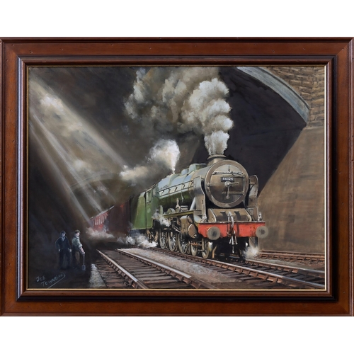 826 - Joe Townend (British b. 1946), Royal Scott Class Locomotive 46124. oil on canvas, signed lower left,... 