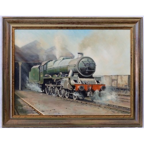 831 - Joe Townend, (British b. 1946), Jubilee Class Steam Locomotive 45647. oil on canvas, signed lower le... 