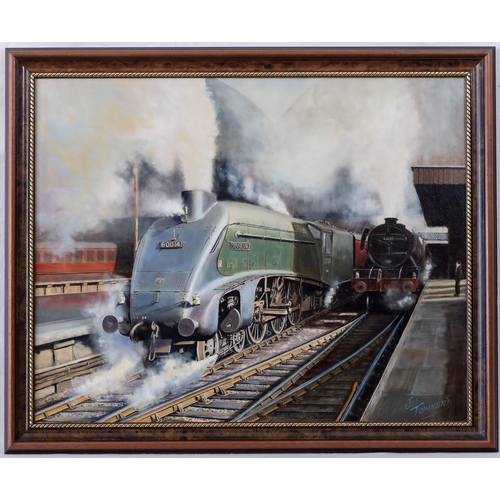 835 - Joe Townend, (British b. 1946), LNER A4 Class Locomotive Silver Link 60014 with a Class A3 Engine ... 