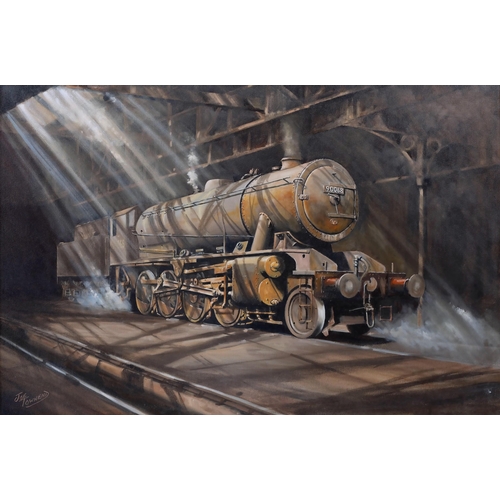 836 - Joe Townend, (British b. 1946), WD Austerity 2-8-0 locomotive 90068. oil on canvas, signed lower lef... 