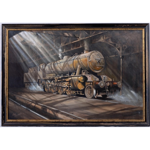 836 - Joe Townend, (British b. 1946), WD Austerity 2-8-0 locomotive 90068. oil on canvas, signed lower lef... 