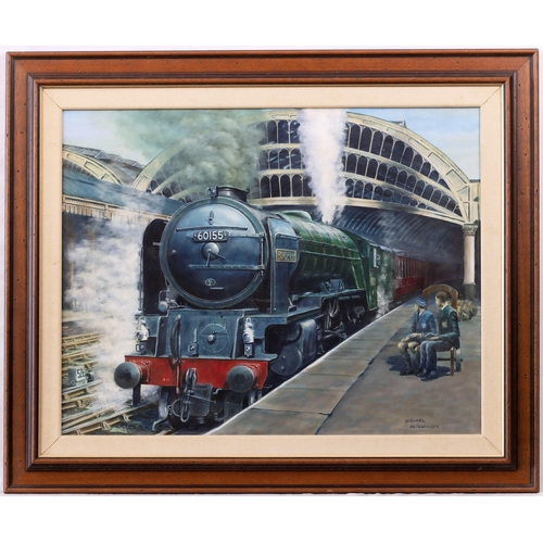 838 - Joe Townend, (British b. 1946), A1 Class Steam Locomotive 60155 Borderer at York Station. oil on c... 