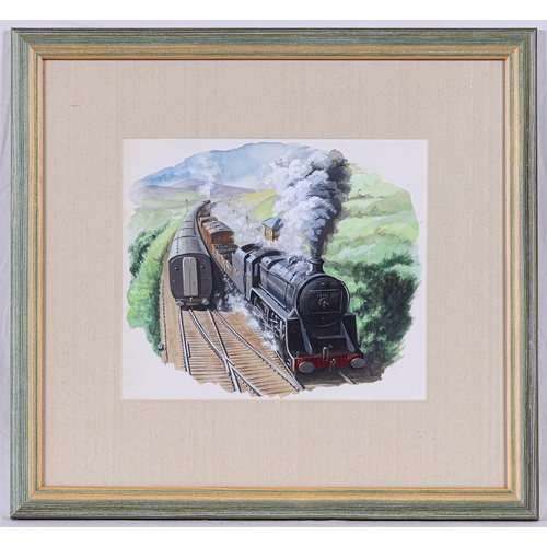 840 - English School, 20th century, Standard Class 5 Steam Locomotive 73151. gouache on paper, unsigned, f... 