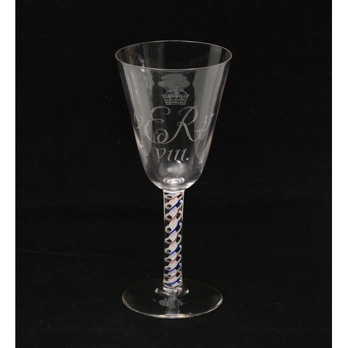 85 - A rare Whitefriars Edward VIII colour airtwist coronation goblet, engraved to the bowl 'ER VIII, 193... 