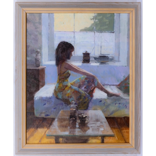 852 - Zlatan Pilipovic (b.1958 Sarajevo), Woman Seated by a Window. oil on canvas board, signed lower righ... 