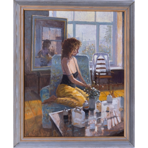 858 - Zlatan Pilipovic (b.1958 Sarajevo), Woman in an Artist Studio. oil on canvas board, signed lower rig... 