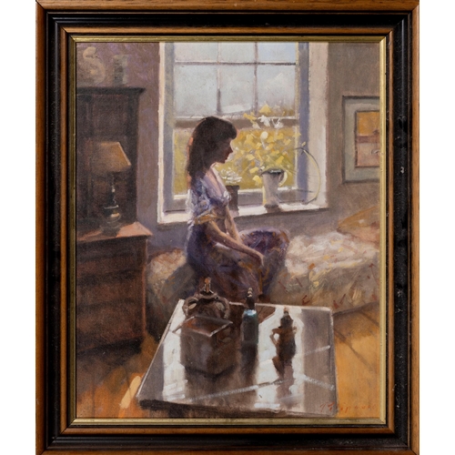 859 - Zlatan Pilipovic (b.1958 Sarajevo), Woman Seated by a Window. oil on canvas board, signed lower righ... 