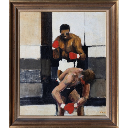 869 - Larry Ham (British, 1933-2007), The boxing bout. oil on canvas, signed 'LHam' lower right, plain hol... 