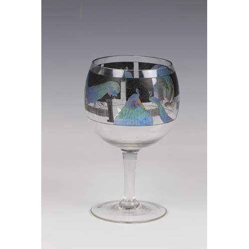 87 - An Art Deco Vetri della Arte (Vedar) wine goblet, the bowl enamelled with a continuous frieze of nud... 