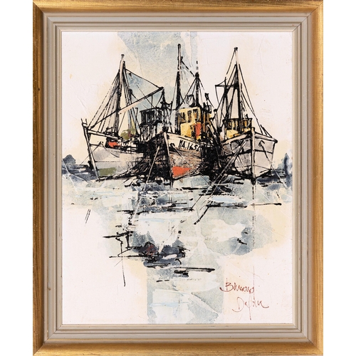 902 - Bernard Dufour (French, 1922-2016), Three Fishing Boats. ink and oil on board, signed lower right, f... 