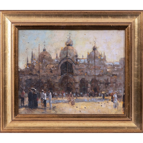 976 - Ken Moroney (British, 1949-2018), Piazza San Marco, Venice. oil on panel, framed. 7 5/8 x 9 5/8in. (... 