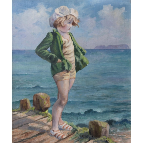 979 - J. M. Schilling (second quarter 20th century), Girl on a Beach in a Green Jacket. oil on canvas, sig... 