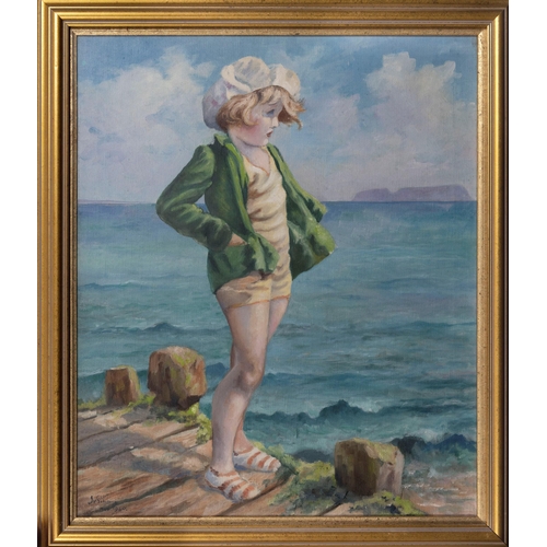 979 - J. M. Schilling (second quarter 20th century), Girl on a Beach in a Green Jacket. oil on canvas, sig... 