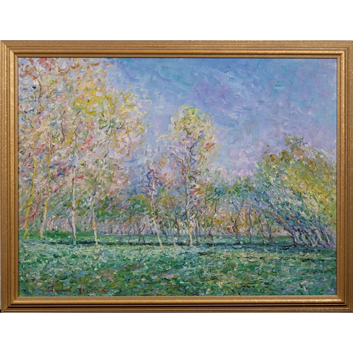 983 - Continental School, Impressionist, late 20th century, Spring trees. oil on board, signed indistinctl... 