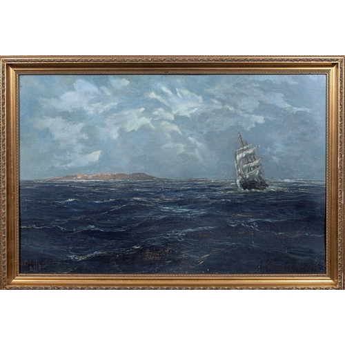 987 - George Fürst (German, 1888-1964), Sailing Ship in a Gale off an Island oil on board, signed 