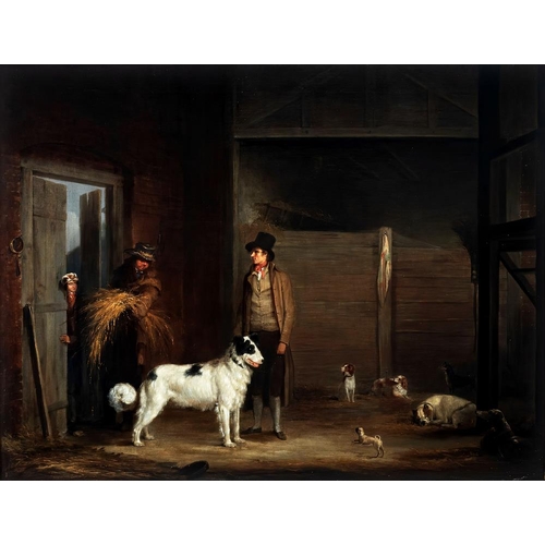 990 - George Turner the Elder (British, 1752-c.1820), A gentleman and his dogs in a stable oil on canvas, ... 