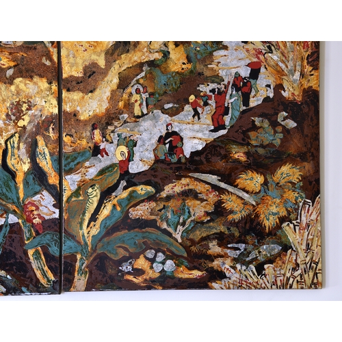 1635 - Duong Thai Quang (Vietnam, late 20th century) - three panel s'on mai lacquer painting of the Huong P... 