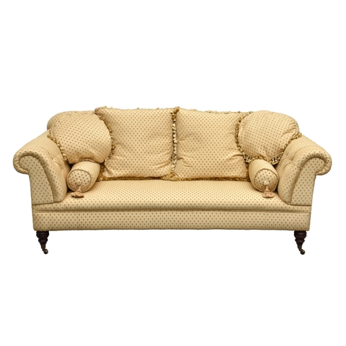 2260 - An antique Chesterfield style three seater sofa early 20th century, recently reupholstered in gold d... 