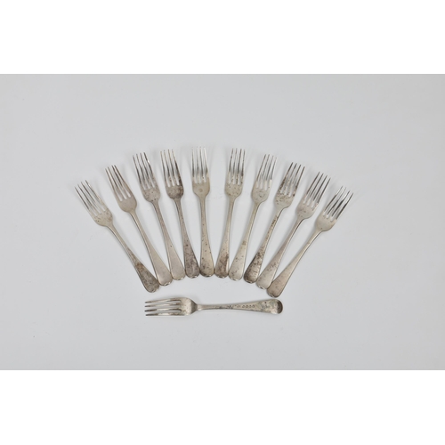 246 - A set of eleven George IV Hanoverian pattern silver starter forks, Francis Higgins II, London, 1835,... 