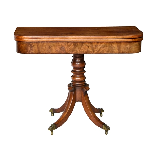 2277 - A late Regency D-shaped mahogany tea table the boxwood strung top over a rosewood edge banded frieze... 