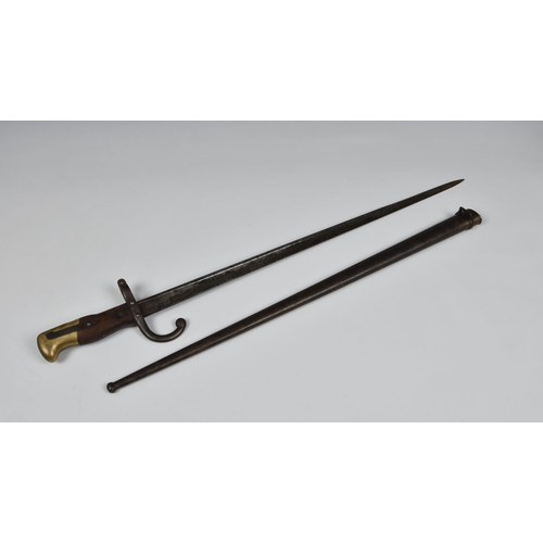 1804 - A French M1874 Gras sword bayonet, 20 1/2 inch, single edged, T section blade.  Steel hook quillon a... 