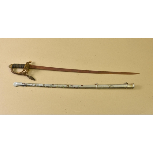 1835 - A Victorian officers ceremonial sword with polished metal scabbard, the hand guard with Victoria's c... 