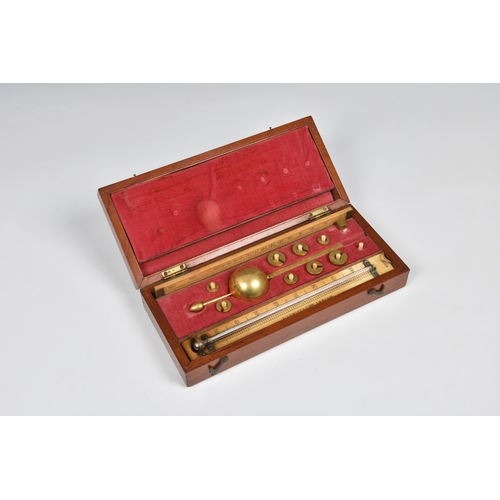 2131 - A Sikes Hydrometer in mahogany inlaid box, by L. Lumley & CO Ltd, 1 America Square London, the hinge... 