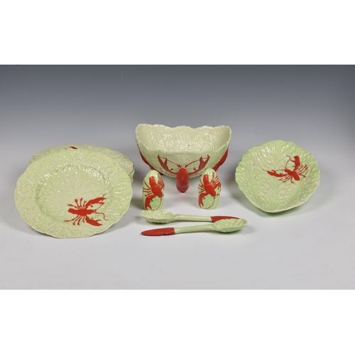 47 - Carlton ware leaf moulded pottery lobster pattern ware, to include salad bowl, raised on three lobst... 