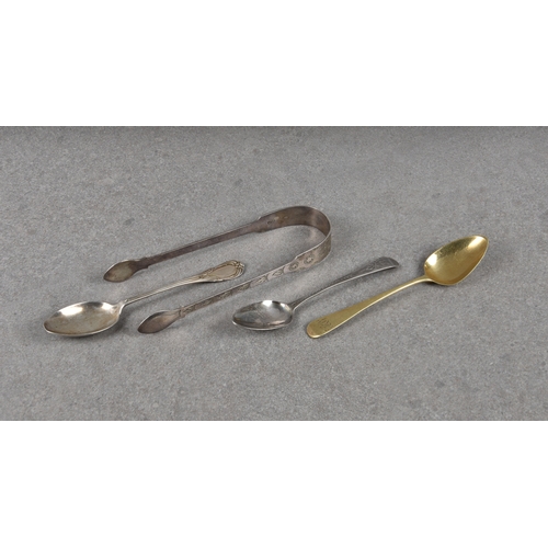 182 - A George III silver gilt tea spoon, Robert Rutland, London 1813, Old English pattern; together with ... 