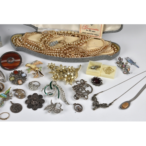 1141 - A collection of silver, marcasite and costume jewellery, mostly mid-century and vintage, together wi... 