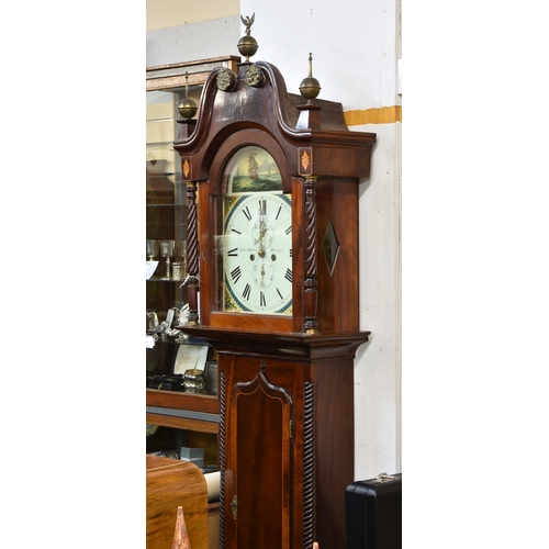 1927 - An inlaid mid-19th century Channel Islands mahogany and rosewood cross-banded longcase clock, the wh... 