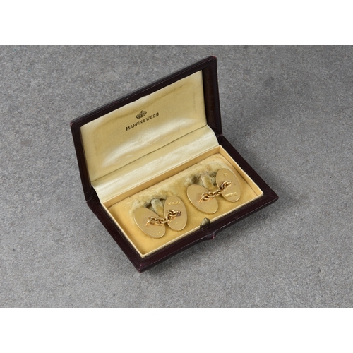 1292 - A pair of George V 18ct yellow gold cufflinks, hallmarked G. H. Johnstone & Co., Birm. 1915, the ova... 