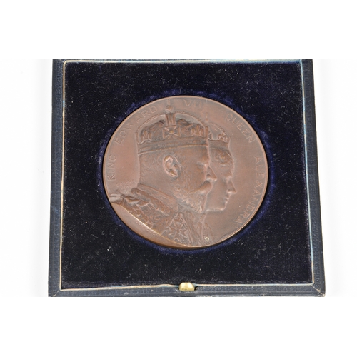 2028 - A cased bronze medallion 'Coronation Medal of King Edward VII and Queen Alexandra', by E. Fuchs 1901... 