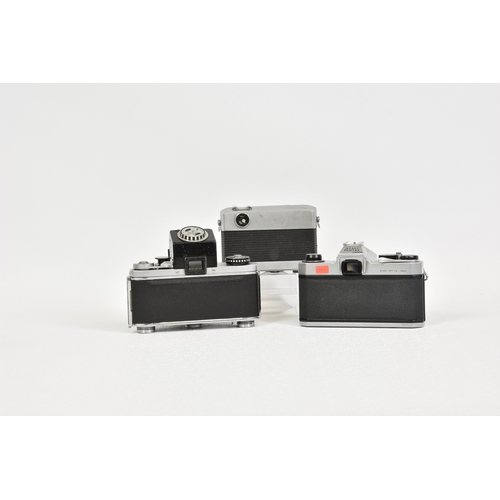 2109 - Three vintage cameras, to include a Ihagee Exakta VX1000 Meter Prism, with Carl Zeiss Jena Pancolar ... 