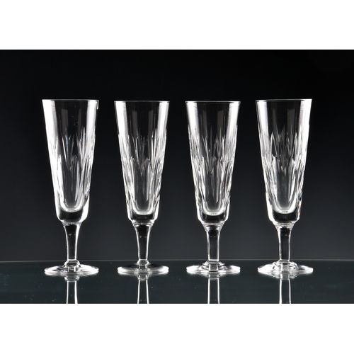 A Set Of Four Stuart Crystal Salisbury Pattern Champagne Flutesetched Marks 7 38in 1875cm Hig