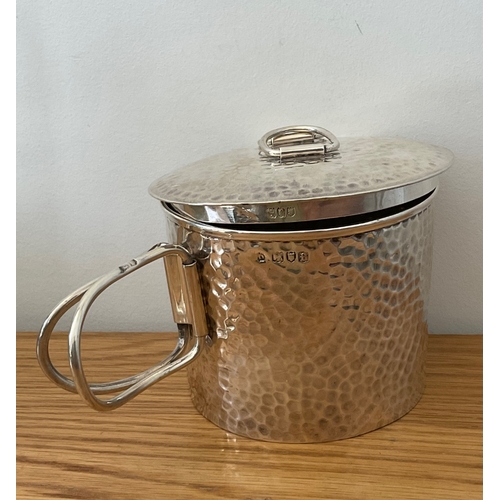 21 - A very rare Edwardian planished silver travelling picnic / military canteen, London, 1901, of cylind... 