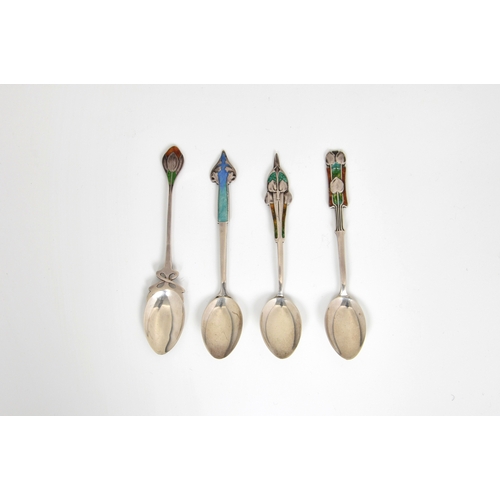 22 - Archibald Knox (1864-1933) for Liberty & Co., London - Rare set of four silver and enamel teaspoons,... 