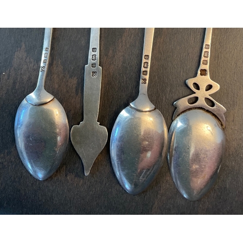 22 - Archibald Knox (1864-1933) for Liberty & Co., London - Rare set of four silver and enamel teaspoons,... 