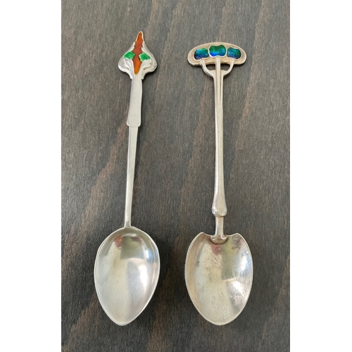 24 - Archibald Knox (1864-1993) for Liberty & Co., London - Two rare silver and enamel teaspoons, Liberty... 