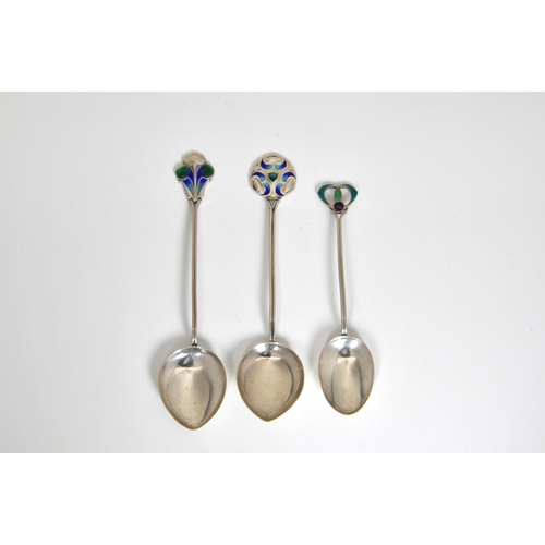 25 - James Fenton for Liberty & Co - Three rare silver and enamel teaspoons, Liberty & Co, Birmingham, 19... 