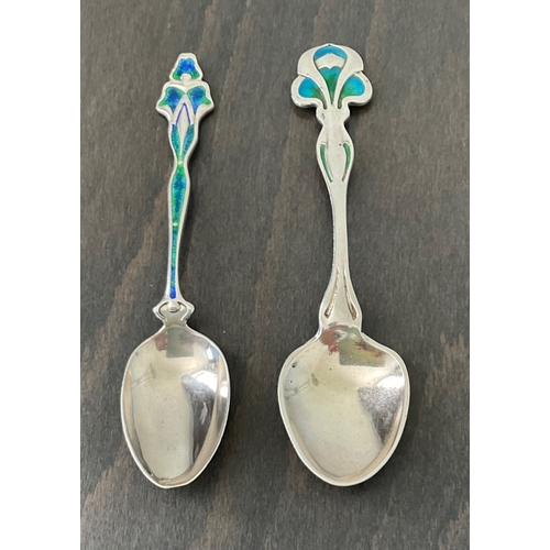 26 - Kate Harris for William Hutton & Sons Ltd (Liberty) - Two rare silver and enamel teaspoons, retailed... 