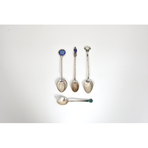 27 - Liberty - A collection of four silver and enamel spoons, comprising one by Liberty & Co., Birm. 1899... 